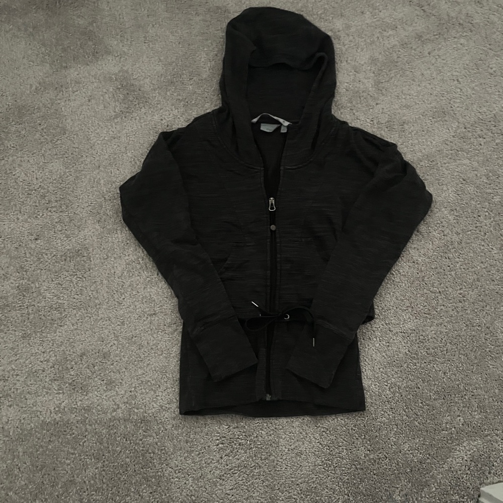 Athleta Dark Gray Hooded Zip-Up Sweater